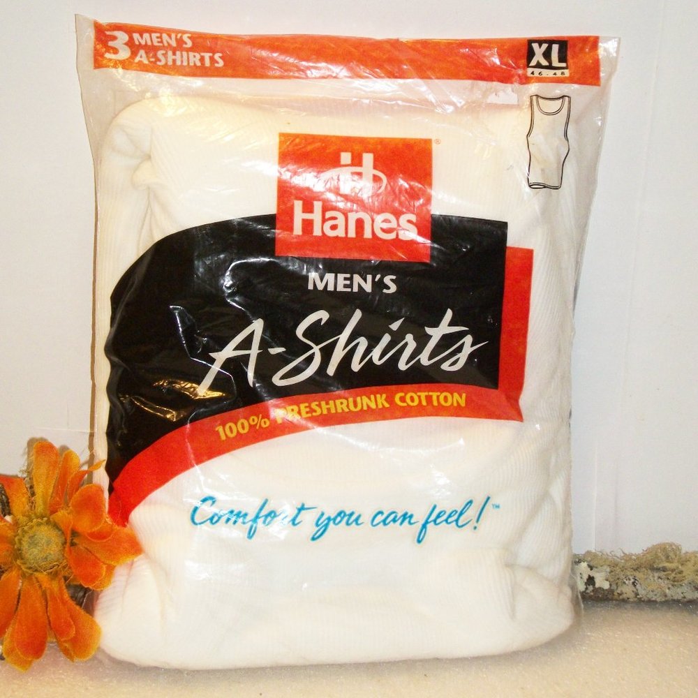 HANES Men's XL NEW Pack of 3 A-Shirts Tanks 100% Cotton 46"-48" Chest